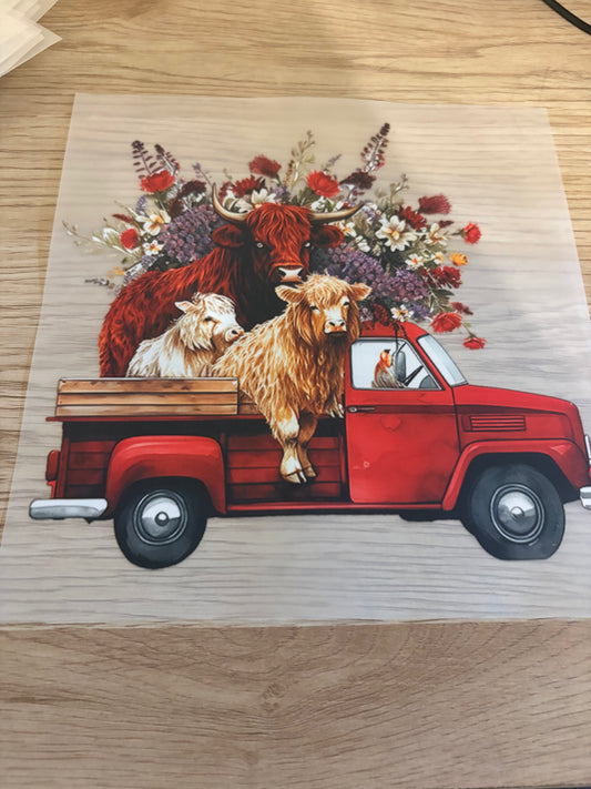 Highland Cow Truck Iron-On Transfer