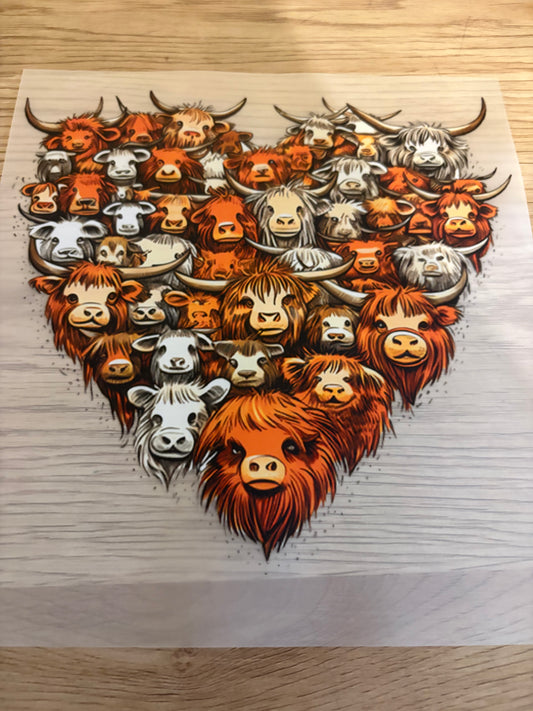 Highland Cow Heart Iron-On Transfer