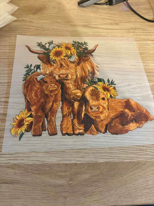 Highland Cow Flower Iron-On Transfer