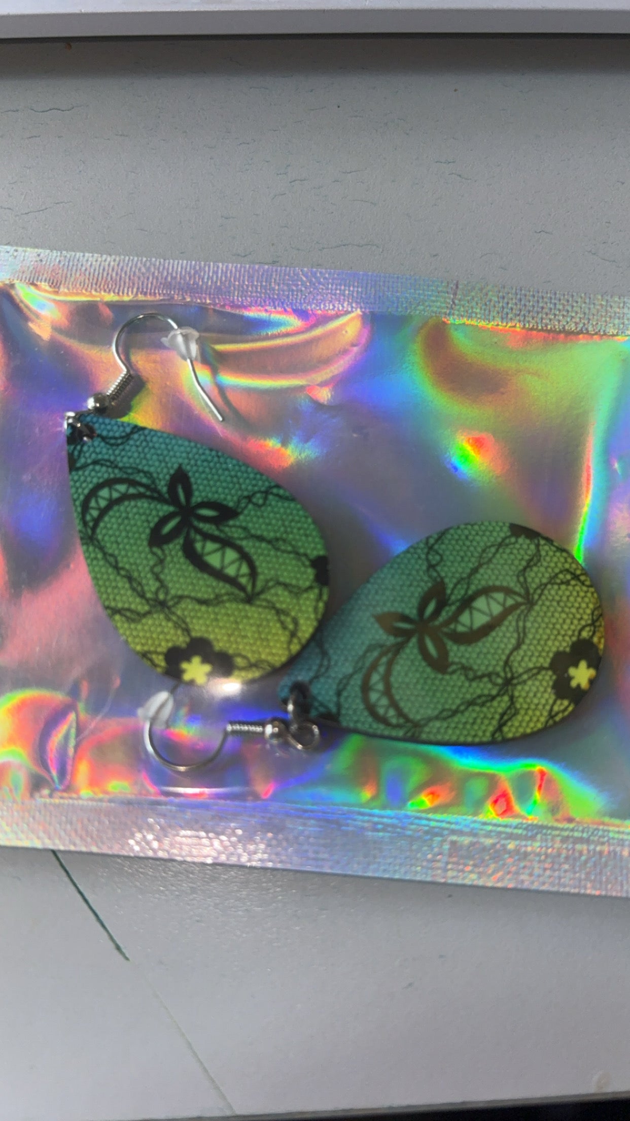 Green and yellow earrings
